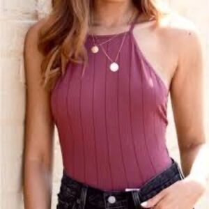 Free People Bridget Square Neck Halter Top Bodysuit In Wine